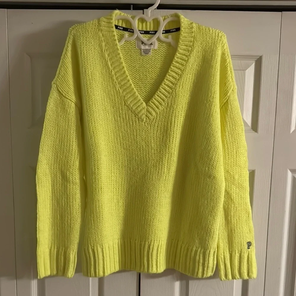 victoria's Secret pink Neon  Yellow V-Neck Sweater